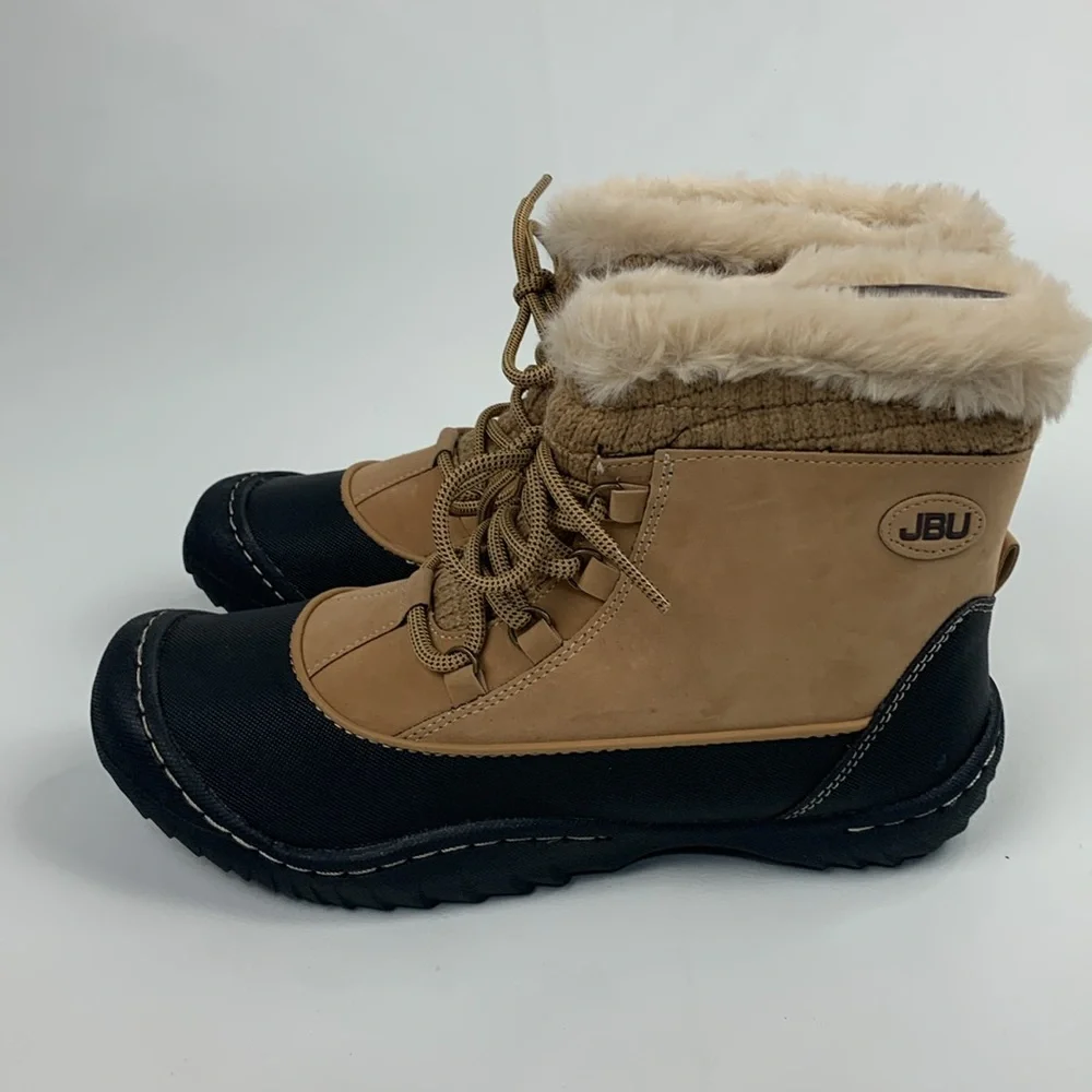 JBU BY JAMBU All terrain boots 9.5 Leather Faux fur Mem foam Tan black NEW NWT
